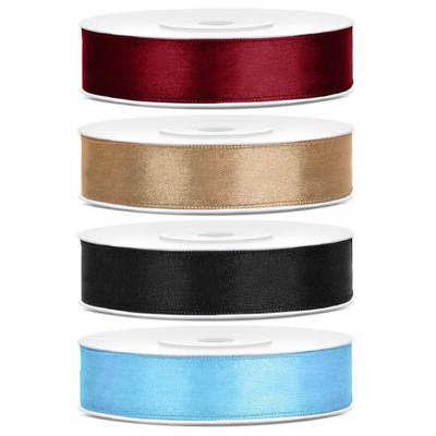 4x rollen satijnlint - bordeaux-goud-zwart-lichtblauw - 1,2 cm x 25 meter - Hobby cadeaulint