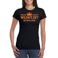 Koningsdag verkleed T-shirt voor dames - Wijntje - zwart - met glitters - feestkleding - thumbnail