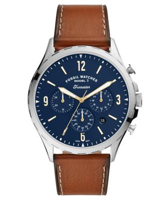 Fossil chronograaf Forrester Herenhorlogemet bruine leren band, 46 mm