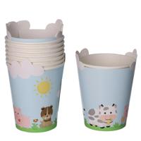 Feestbekers met hoesjes - 8x - boerderij dieren - kinderfeestje - papier - themafeestje - 250ml