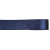 1x Navyblauwe satijnlint rollen 1,5 cm x 25 meter cadeaulint verpakkingsmateriaal - Cadeaulinten