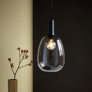 Smoke glas Hanglamp &apos;Alton 23&apos; zwart E27 fitting 23 cm