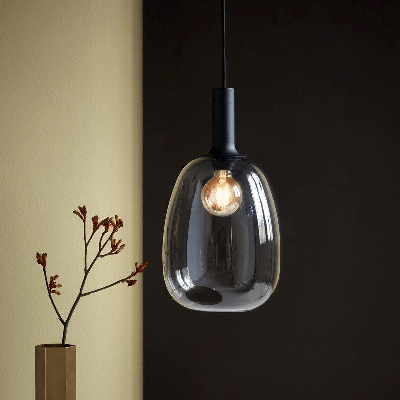 Smoke glas Hanglamp &apos;Alton 23&apos; zwart E27 fitting 23 cm