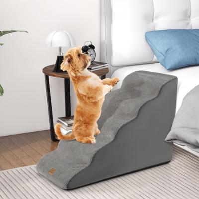 5 Treden Hondentrap Antislip Hondentrap van Schuim 30 kg Belastbaar Afneembaar Hondentrap voor Bank Bed Wasbare Hoes Grijs