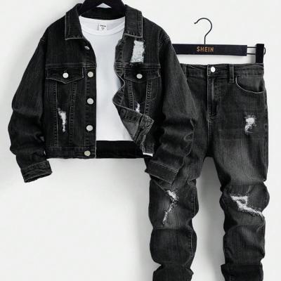Tween Boys Ripped Distressed Denim Jacket and Jeans Set - Black Black / 8Y