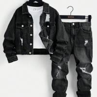 Tween Boys Ripped Distressed Denim Jacket and Jeans Set - Black Black / 8Y
