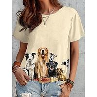 Dames T-shirt Hond Afdrukken Dagelijks Weekend Modieus Grappig Korte mouw Ronde hals Wit Lente zomer Lightinthebox