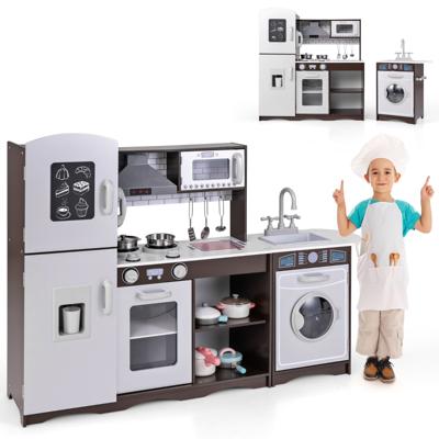Hoekkeukenset voor Kinderen met Licht en Geluid Fornuis Spoelbak Ijsblokjesmachine Magnetron Wasmachine Afzuigkap Telefoon