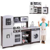 Hoekkeukenset voor Kinderen met Licht en Geluid Fornuis Spoelbak Ijsblokjesmachine Magnetron Wasmachine Afzuigkap Telefoon