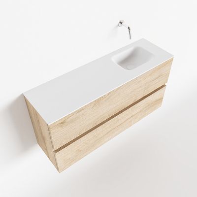 Toiletmeubel Mondiaz Ada | 100 cm | Meubelkleur Washed oak | Lex wastafel Talc Rechts | Zonder kraangat