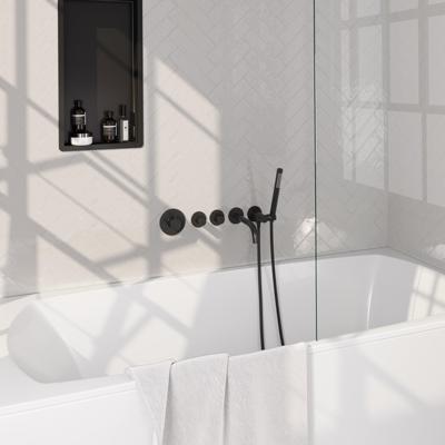 BRAUER Stripe Thermostatische Badkraan - SET 01 - inbouw - uitloop - staaf handdouche - doucheslang - wandaansluitbocht - mat zwart 5-S-357