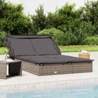 Ligbed 2-persoons met dak 213x118x97 cm poly rattan grijs