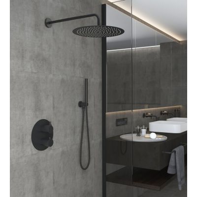 Regendouche set SaniClear Nero | Inbouw | 20 cm | Thermostaatkraan | 2-weg | Rond | Zwart mat