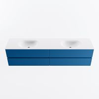 MONDIAZ VICA 200cm badmeubel onderkast Jeans 4 lades. Wastafel MOON dubbel 2 kraangaten, kleur Talc.