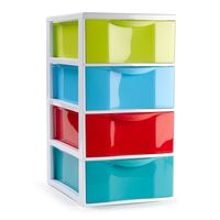 Plasticforte Ladeblokje/bureau organizer 4x lades - multi kleuren - L18 x B25 x H33 cm   -