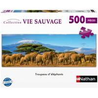 Nathan Puzzel voor Volwassenen 500 Stukjes - Kudde Olifanten (Panoramisch) - Leeftijd 12+ - Premium Kwaliteit - Wildlife Collectie 12001866