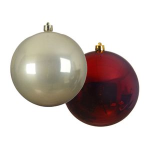 Grote decoratie kerstballen - 2x st - 14 cm - champagne en donkerrood - kunststof