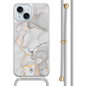 iPhone 15 hoesje met grijs koord - Marmer grijs