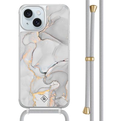 iPhone 15 hoesje met grijs koord - Marmer grijs
