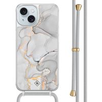 iPhone 15 hoesje met grijs koord - Marmer grijs