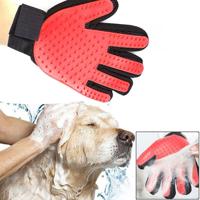 Linkerhand vijf vinger Deshedding borstel handschoen huisdier zachte efficiënte massage verzorging (rood)