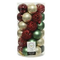 37x stuks kunststof kerstballen parel/rood/donkergroen/salie groen 6 cm - thumbnail