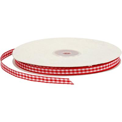 Creativ Company Geruit lint, b: 6 mm, rood/wit, 50 m/ 1 rol