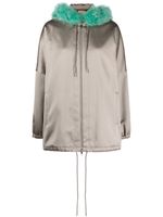 Gucci shearling-trim satin hooded jacket - Gris - thumbnail