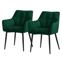 ML-Design eetkamerstoelen set van 2 gemaakt van badstof, donkergroen, keukenstoel met dikke gestoffeerde zitting &