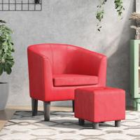Kuipstoel met voetenbankje kunstleer rood