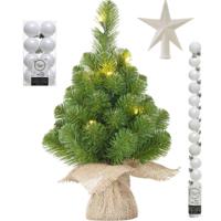 Kunst kerstboom met 15 LED lampjes 60 cm inclusief witte versiering 31-delig - Kunstkerstboom - thumbnail
