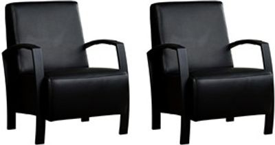 Set van 2 Zwarte leren industriële stalen fauteuils Glory - Massif Leer Nero (zwart leer)