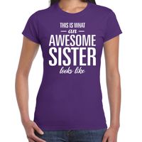 Awesome sister tekst t-shirt paars dames - thumbnail