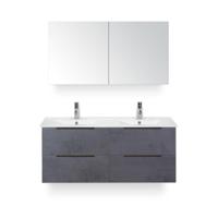 Seville Badmeubelset 120 cm - 4 laden Beton Antra Edge - Wastafel Enjoy Dubbel - met Spiegel