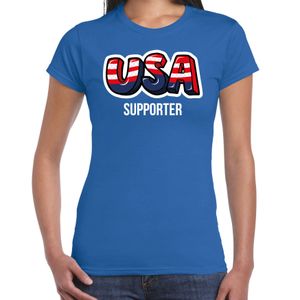 Blauw t-shirt usa / Amerika supporter EK/ WK voor dames