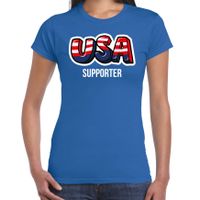 Blauw t-shirt usa / Amerika supporter EK/ WK voor dames - thumbnail