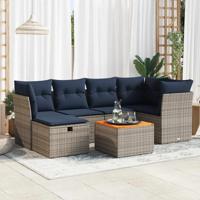 7-delige Loungeset met kussens poly rattan grijs