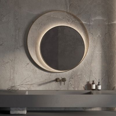 Designspiegel Martens & Meijer Athene Rond met Frame en Indirecte LED Verlichting 120 cm Geborsteld Goud