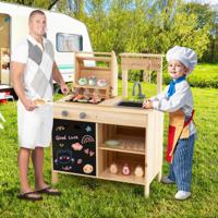 Houten Barbecue voor Kinderen 3+ Speelkeukenset met Speeleten Keukengerei en Grillaccessoires Barbecueset met Schoolbord Natuurlijk