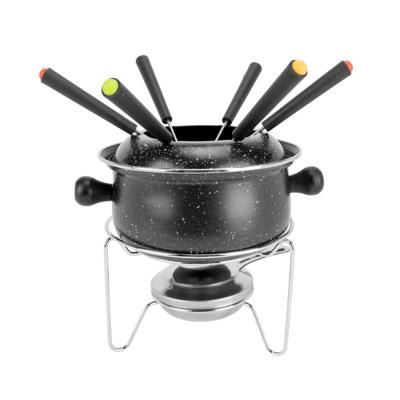 Cosy & Trendy Fondue set - Chocolade/kaas - zwart - emaille metaal - Dia 16 cm