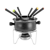 Cosy & Trendy Fondue set - Chocolade/kaas - zwart - emaille metaal - Dia 16 cm