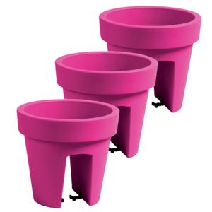 Balkon plantenpot/bloempot - 3x stuks - fuchsia roze - 5 liter - kunststof - D25 x H23 cm