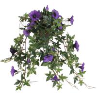Mica Decorations Kunstplant - petunia - groen - paarse bloemen - 50cm - thumbnail