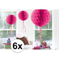 6x feestversiering decoratie bollen fel roze 30 cm - thumbnail