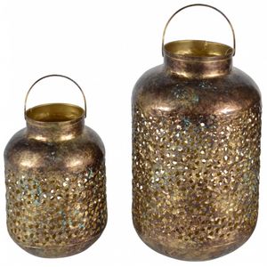 Set van 2x metalen lantaarns/windlichten goud 23 en 32 cm