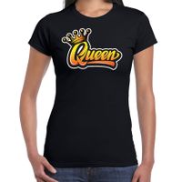 Zwart koningsdag Queen t-shirt voor dames