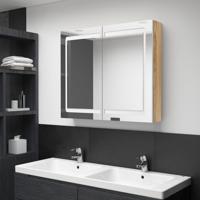 Badkamerkast met spiegel en LED 80x12x68 cm wit en eikenkleurig