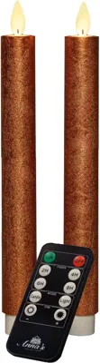 Anna&apos;s Collection LED dinerkaars flame effect rustiek 23 cm koper 2 stuks