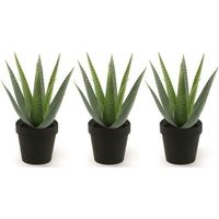 3x Kunstplanten aloe vera groen in zwarte pot 23 cm