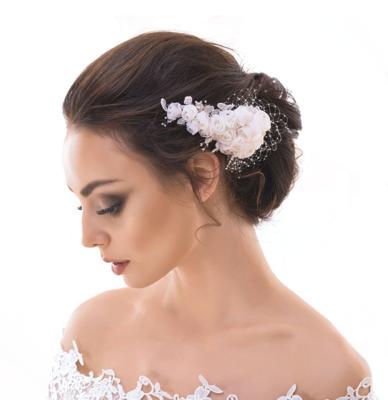 Retro Wedding Haar Accessoire Corsage Clip Bloemen Kant Strass Ivoor